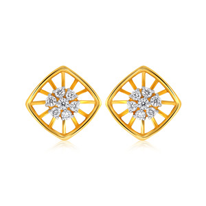 18K Yellow Gold Diamond Cluster Stud Earrings Round Brilliant Cut Lab Grown Diamonds Floral Square Design for Women Daily Wear - Product Image 1