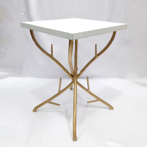 <b>Square</b> Design Metal & Marble <b>Side</b> <b>Table</b> Gold Color Antler Shape Base With Marble Top Designer Living Room Decor Supplies - Product Image 1
