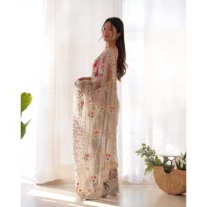 Fil et broderie Zari Work Party Wear Saree pour déguisement de club - Product Image 6