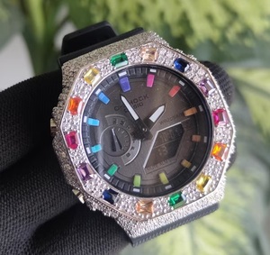 Rainbow Gemstone Iced Out Moissanite <b>Watch</b> Hip Hop Jewellery Diamond Bust Down Black Luxury <b>Watch</b> - Product Image 1