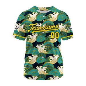 Custom Wave Pattern <b>Baseball</b> Jersey Men's Short Sleeve Button Front Breathable Polyester Team Name Number Print All Seasons - Product Image 4