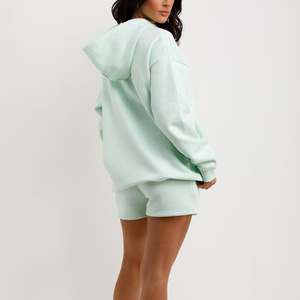 Conjunto de Sudadera con Capucha y Pantalones Cortos Extra Grandes para Mujer, Color Sólido, Felpa de Algodón, Dos Piezas, Ropa Casual para Estar en Casa, Estilo Otoñal - Product Image 6