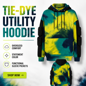 Sweat à capuche unisexe surdimensionné en molleton épais, tie-dye, avec poches utilitaires, coloris Jaune néon, Vert sarcelle, Bleu marine, Noir, personnalisable, style streetwear, vente en gros - Product Image 5