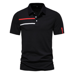 Affordable Price Short Sleeve Polo <b>Shirt</b> With <b>Red</b> And White Stripes Contrast Trim Regular Fit Casual Knitted T-<b>Shirt</b> - Product Image 1