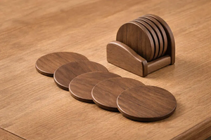 Ensemble de sous-verres en bois de manguier massif, sous-verres ronds rustiques, décoration d'intérieur brun foncé - Product Image 2