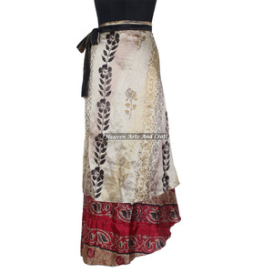 2 Layer Reversible Magic Silk Saris <b>Wrap</b> Long Skirt <b>Sarong</b> Reversible Vintage Sari Hippie Beach Wear Dresses Girls Sexy Long - Product Image 3