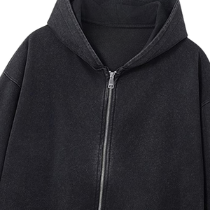 Men Black Acid Washed Zip Hoodie Oversized Heavyweight 100% Cotton <b>Fleece</b> Winter <b>Jacket</b> Streetwear Vintage Custom Logo Boxy - Product Image 6