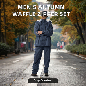 Ensemble de survêtement imperméable pour homme, bleu marine, à capuche, deux pièces, en tissu tricoté respirant, col montant, pour l'hiver - Product Image 4