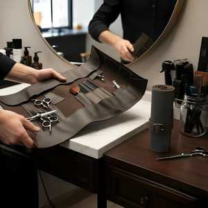 Rubber Barber <b>Tool</b> <b>Roll</b> with Stainless Steel Blades Scissors and Clippers for Hair Salon Use - Product Image 4