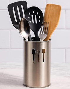 Support à ustensiles en acier inoxydable de qualité supérieure avec design découpé – Organisateur de comptoir de cuisine moderne, résistant à la rouille pour couverts et outils - Product Image 1