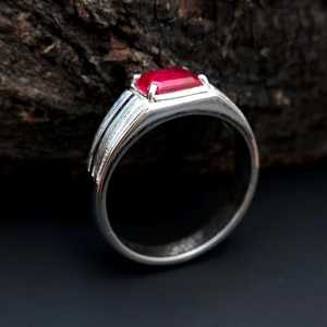 Ruby <b>Ring</b> 925 Sterling <b>Silver</b> Octagon Cut Red Gemstone <b>Ring</b> Ruby Engagement <b>Ring</b> For <b>Men</b> July Birthstone Gift For Husband Father - Product Image 3
