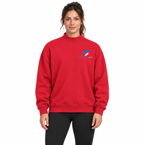 Sweat-shirt à col montant pour femme Storm Fit, rouge, manches longues, en molleton tricoté uni, respirant, streetwear d'hiver, brodé - Product Image 1