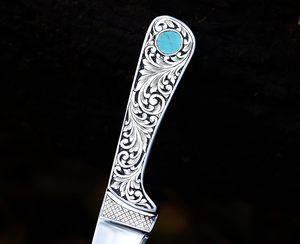 Cuchillo de Caza Hecho a Mano con Acero D2, Grabado a Mano, Mango de Acero, Hoja de 6-7.9 Pulgadas, Alta Dureza, Extra Afilado - Product Image 3