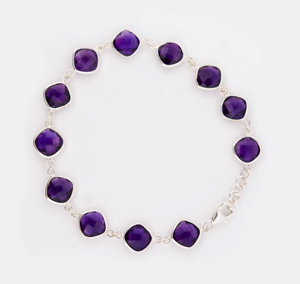 Handcrafted Genuine Amethyst <b>Gemstone</b> <b>Bracelet</b> in 925 Sterling Silver Cushion Cut Purple Stone Jewelry With Adjustable Linkchain - Product Image 3