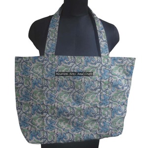 Bolso de compras de lona de algodón con estampado de bloque completo personalizado con patrón de 2 asas, bolso de playa, bolso de compras de hombro personalizable para mujer - Product Image 1