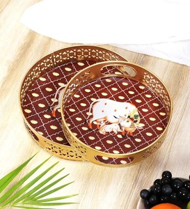 Pot en métal Pichwai de qualité supérieure avec plateau, design traditionnel, récipient décoratif pour la décoration de la maison et les cadeaux - Product Image 6