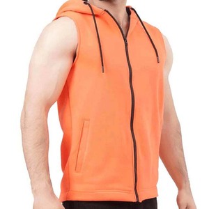 Sudadera de Forro Polar con Capucha y Cierre de Cremallera para Hombre, Color Naranja Sólido, Corte Regular Informal, para Otoño - Product Image 3