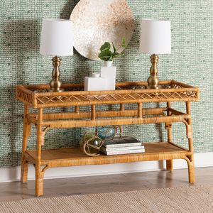 Elegant Rattan <b>Console</b> <b>Table</b> with Premium Solid Wood Construction for Living Room Hallway and Entrance Display - Product Image 5