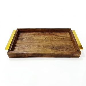 Premium Wooden Serving Tray with Metal Handles | Ramadan Eid Food Serving Tray Decorative Giveaway <b>Gift</b> for Home Dining Decor - Product Image 3