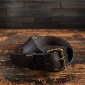 Ceinture décontractée pour homme en cuir véritable, cuir de vache, couleur unie, boucle rectangulaire en cuivre, durable, à porter au quotidien - Product Image 1