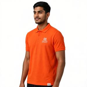 <b>Men's</b> <b>Orange</b> Short Sleeve Golf <b>Shirt</b> Solid Knitted Casual Top with Pocket Breathable Eco-friendly 100% Cotton - Product Image 4
