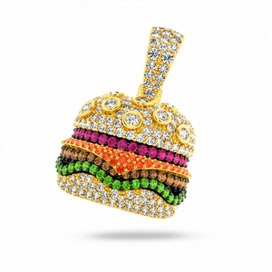Trendy Mini Burger Food Shape Charms Pendants <b>Necklace</b> 10K <b>Solid</b> Gold Customizable Moissanite Diamond Unisex Kids Gift Jewelry - Product Image 1