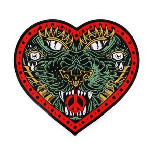 Heart Shape woven Patch With Tiger Face Design Iron On Applique Decorative Fabric Patch For Clothing - Product Image 1