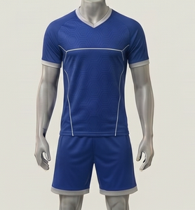 ชุดเสื้อฟุตบอลชายสีน้ำเงินคอวีแขนสั้นพร้อมกางเกงขาสั้นเข้าชุด ชุดกีฬาดูดซับความชื้นทุกฤดูกาล - Product Image 3