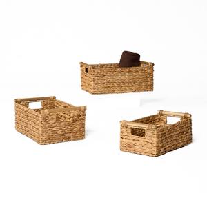 Panier en jacinthe d'eau durable, fait à la main, style vintage, forme rectangulaire, organisateur pour le rangement à domicile ou au bureau, best-seller - Product Image 4