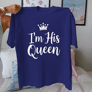 Camiseta de Mujer con Cuello Redondo y Estampado Informal de Crown I'm His Queen, 100% Algodón, Ajuste Cómodo - Product Image 2