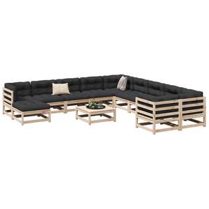 Grand ensemble de canapés de jardin modulaires en bois de pin massif naturel, meubles d'extérieur élégants - Product Image 1