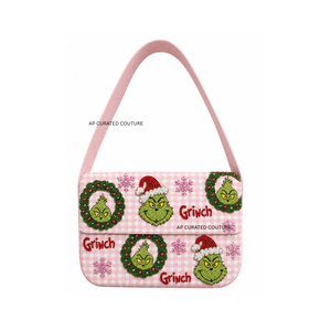 Sac à bandoulière rose à carreaux perlés avec motif Grinch, sac à main tendance pour femme, bandoulière unique, fait main, sacs artisanaux - Product Image 6