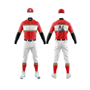 Uniforme de baseball personnalisé pour hommes, maillot rouge et blanc avec manches noires, polyester respirant, vêtements d'équipe pour adultes - Product Image 1