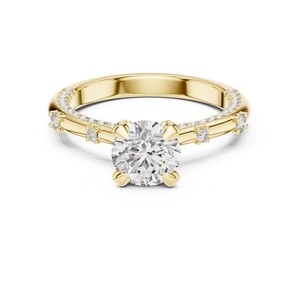 Bague élégante et moderne en or massif 14 carats avec diamant de laboratoire de qualité export 1 carat taille ronde, sertie d'une pierre latérale ronde, certifiée IGI - Product Image 1
