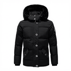 Men's Winter <b>Hooded</b> Puffer <b>Jacket</b> Thick Down Filled Windproof Casual Style <b>Fur</b> Collar Polyester Shell Regular Fit - Product Image 1