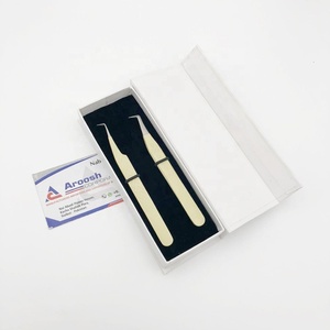 Pinces à épiler professionnelles de haute qualité en fibre de diamant crème, à pointe de 90 degrés, en acier inoxydable, personnalisées - Product Image 3