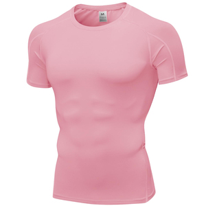T-shirt de compression à manches courtes rose pour homme, à séchage rapide, en polyester, pour le sport - Product Image 3