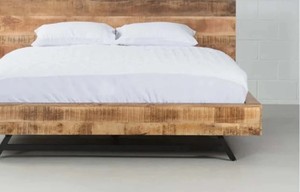 Solid Wood Rustic King <b>Bed</b> <b>Frame</b> Minimalist Design Teak Wood Natural Finish Metal Legs Handmade Bedstead - Product Image 4