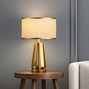 Modern Gold Handmade Table Lamp <b>Drum</b> <b>Shade</b> Metal Base Bedroom Living Room Home Decor Valentine's Day & Christmas <b>Light</b> - Product Image 1