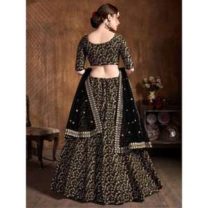 Precioso desgaste de recepción de seda cruda con lentejuelas negras Lehenga Choli - Product Image 3