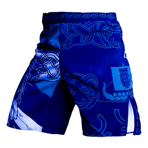 Blue Printed Light Weight MMA <b>Shorts</b> with Front Logo Breathable Quick Dry for Boxing <b>Grappling</b> Training - Product Image 1