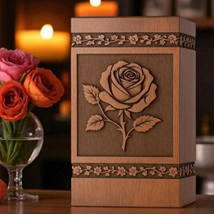 Rose Engraved Rosewood Cremation Urn: Personalized Memorial Urn Memorial Keepsake by AYAANS - Product Image 4