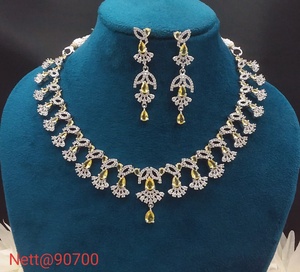 Silver Plated Crystal Necklace and Earring <b>Set</b> with Pear Cut Stones <b>for</b> Women <b>Wedding</b> Jewelry Classic Style - Product Image 1