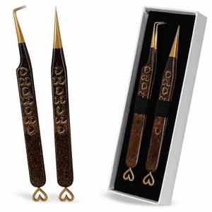 Gold Plated Eyelash Tweezers With Heart Design <b>Brown</b> Handle Precision Tip For <b>Lash</b> Application - Product Image 6