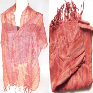 Écharpe longue en soie rayée pour femme, légère, décontractée, pour un usage quotidien au printemps, tons rose et orange - Product Image 2