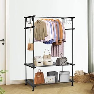 Three-Layer Metal <b>Clothing</b> <b>Rack</b> Standing Type Multifunctional Storage Holder Minimalist Design for Wardrobe Use - Product Image 1