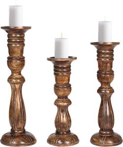 Customized Set of 3 Acacia <b>Wood</b> Heart Shape Modern Pillar Candle Stick Holder with Natural Finish for Home Christmas Decorations - Product Image 6