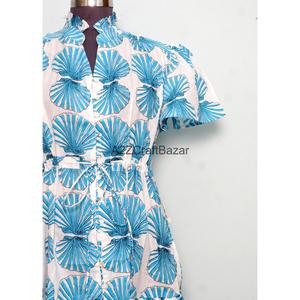 Robe Courte Femme 100% Coton Tricotée Col V Manches Courtes Taille Haute Coupe Évasée Imprimé Floral Numérique Respirante Lavable Idéale pour le Bureau - Product Image 3