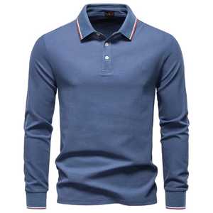 Custom Long Sleeve <b>Polo</b> Shirt <b>Men</b> Cotton Pique Slim Fit Collar Tipping Striped Buttons Casual <b>Polo</b> Shirt - Product Image 5