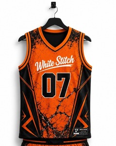 Ensemble de maillot de basket-ball pour femmes, imprimé géométrique orange et noir, sans manches, col rond, tissu respirant, spandex/nylon, vêtements de sport - Product Image 3